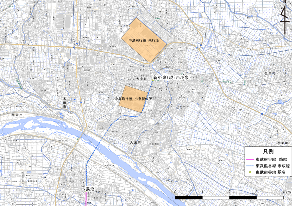 東武熊谷線 未成線区間の地図