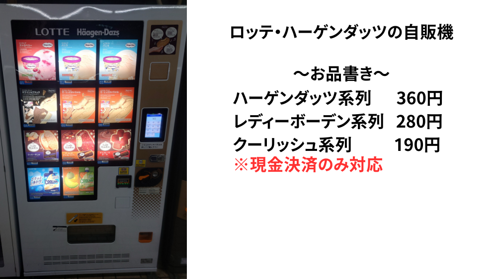 ロッテ・ハーゲンダッツの自販機の案内